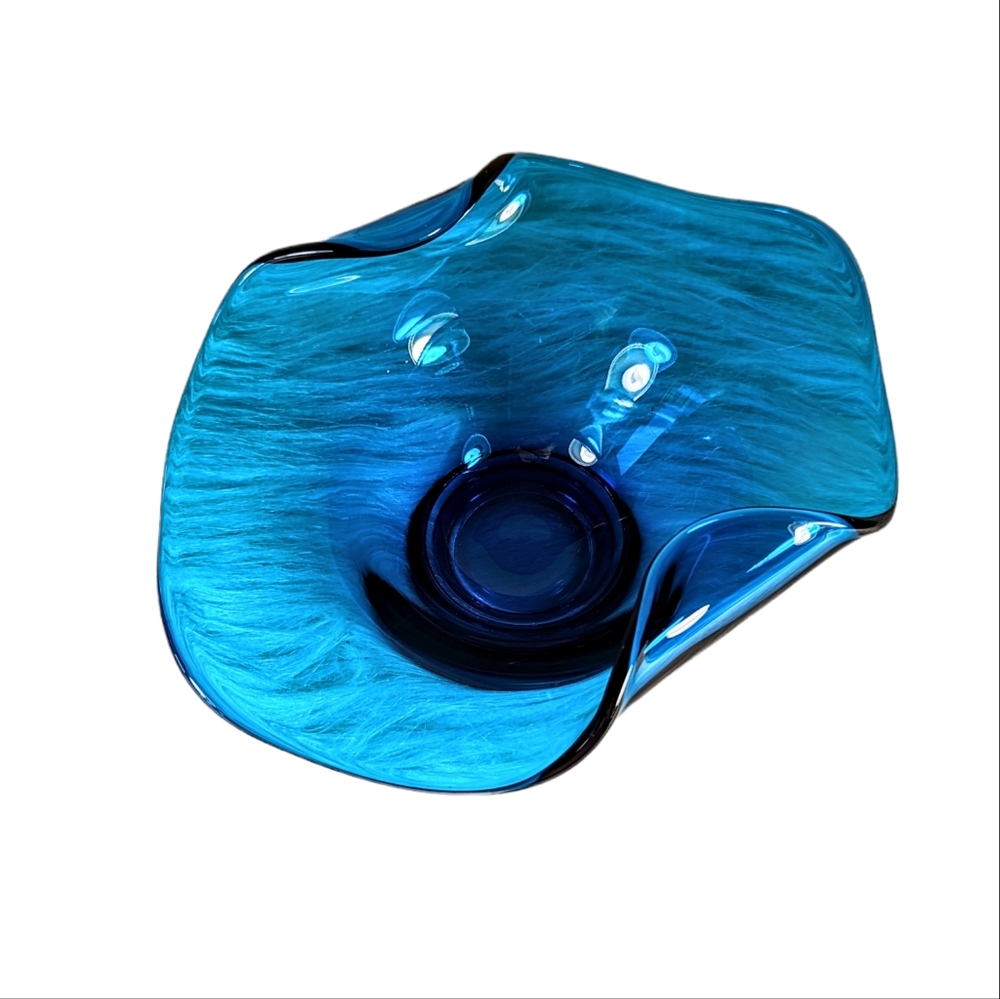 Viking Bluenique Mid Century Retro Art Glass Epic Dish Bowl Blue